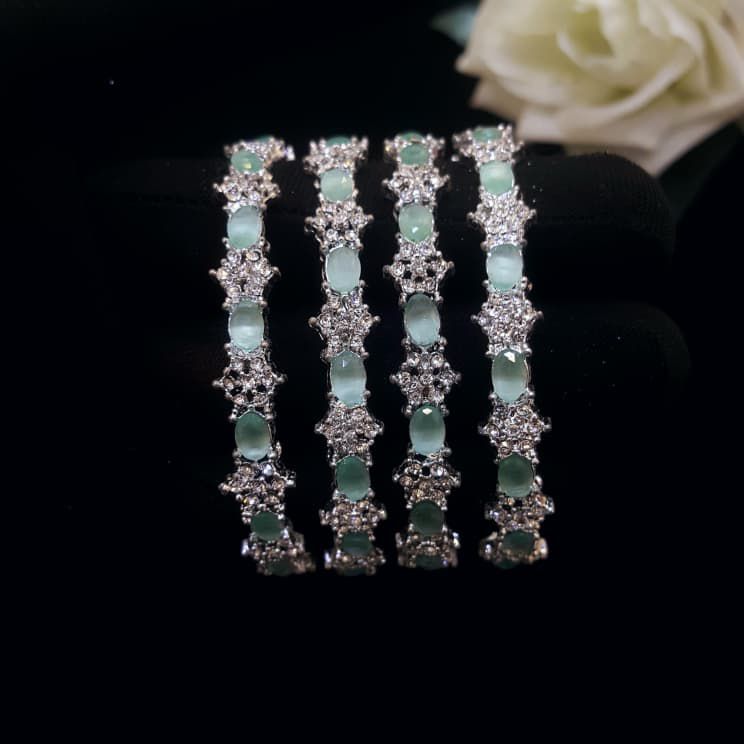 Mint Green & Silver Crystal Bangle Set