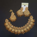 Elegant Floral & Gold Choker Necklace Set with Earrings