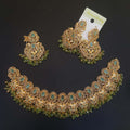 Elegant Green & Gold Choker Necklace Set with Earrings
