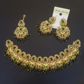 Royal Green & Gold Choker Necklace Set with Earrings