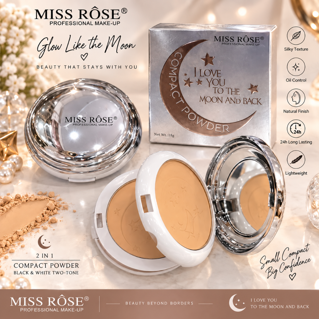 MISS RÔSE Compact Powder – Black & White Two-Tone 18g