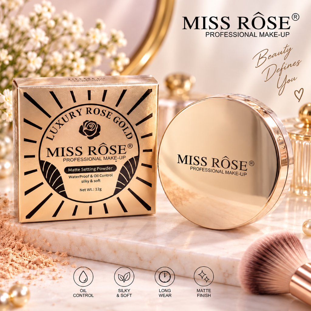 MISS RÔSE Luxury Rose Gold Matte Setting Powder – Oil Control 12g
