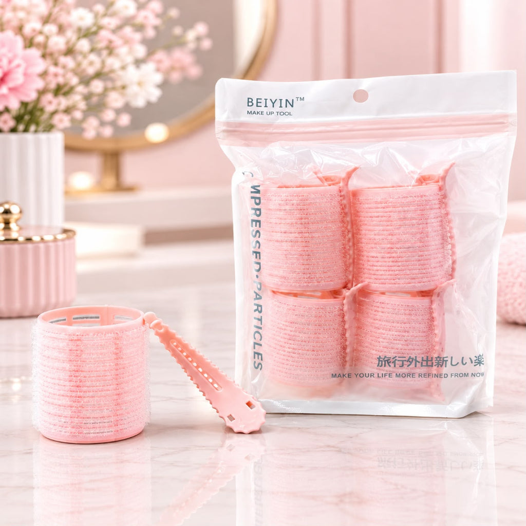 BEIYIN 6-Piece Self-Grip Hair Rollers - Pink Heatless Curlers