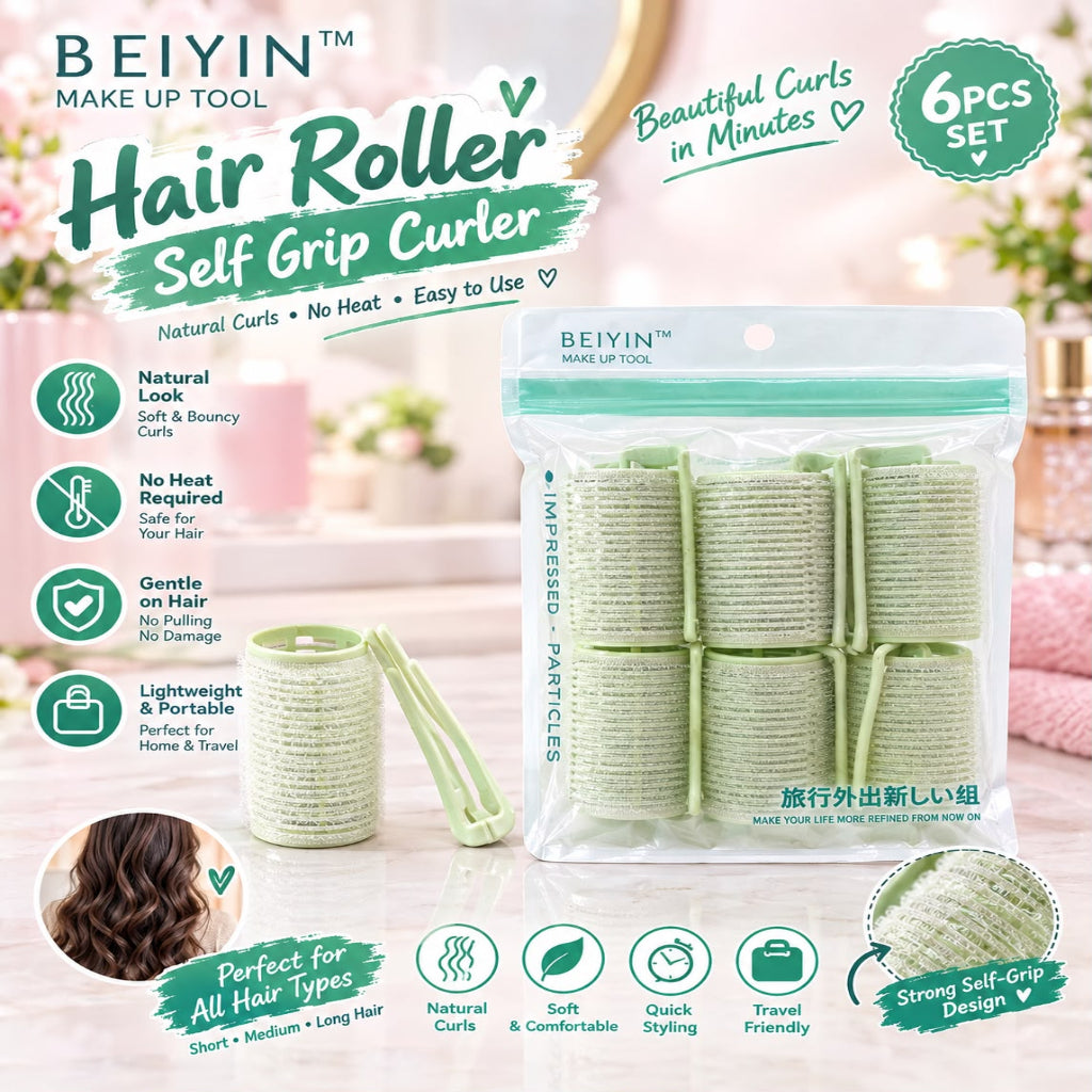 Heatless Curling Set - 6-Piece Self-Grip Hair Rollers
