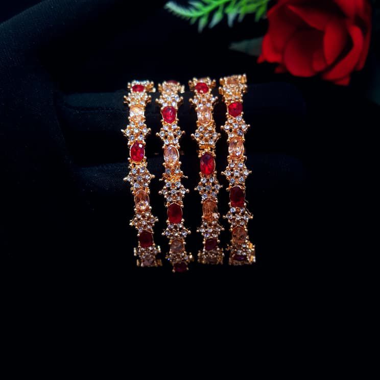 Red & Gold Crystal Studded Bangle Set