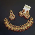 Royal Red & Gold Choker Necklace Set with Earrings