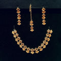 Golden Necklace Set – Elegant Bridal Jewelry with Earrings & Tikka